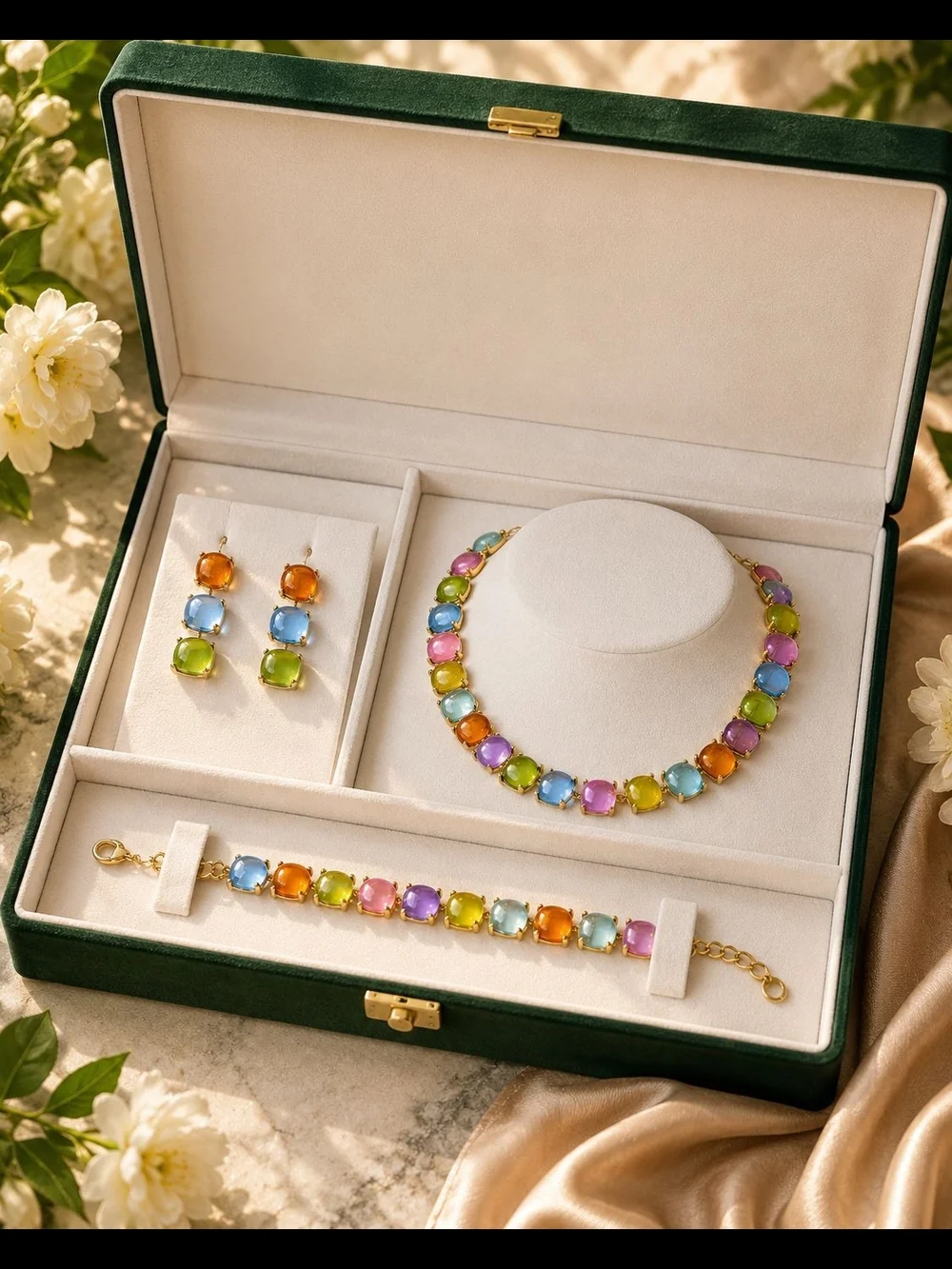 Pastel Multi-Color Crystal Tennis Necklace & Bracelet Set - Picture 2 of 6
